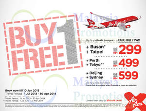 Featured image for (EXPIRED) Air Asia Buy 1 Get 1 FREE 1 for 1 Promotion 6 – 10 Jun 2013