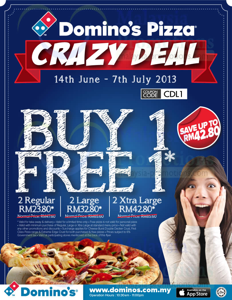 Featured image for Domino's Pizza 1 For 1 Pizza Promo @ Participating Outlets 14 Jun - 7 Jul 2013