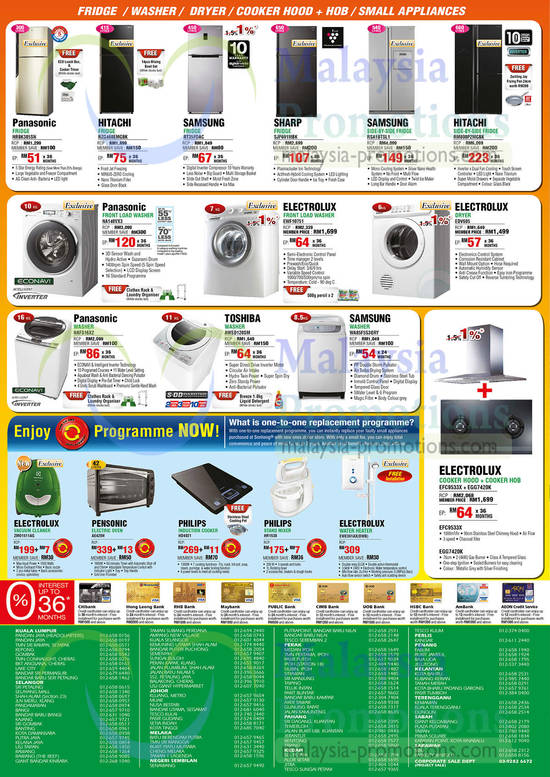 Fridges, Dryer, Washers, Vacuum Cleaner, Electric Oven, Induction Cooker, Stand Mixer, Water Heater, Panasonic, Hitachi, Samsung