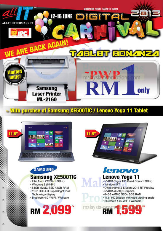 Notebooks Samsung XE500TIC Notebook, Lenovo Yoga 11 Notebook