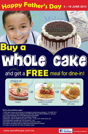 Featured image for Secret Recipe FREE Dine-In Meal With Whole Cake Purchase 3 – 16 Jun 2013
