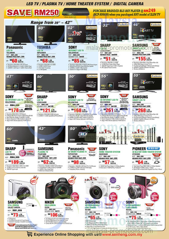 TVs, Home Theatre Systems, Cameras, Panasonic, Toshiba, Sony, Sharp, Samsung, Pioneer, Nikon