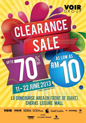 Featured image for (EXPIRED) Voir Group Clearance Sale Up To 70% Off @ Cheras Leisure Mall 11 Jun 2013