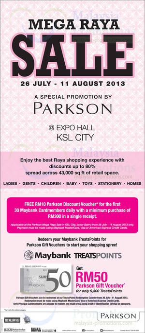 Featured image for (EXPIRED) Parkson Mega Raya SALE @ Expo Hall KSL City 26 Jul – 11 Aug 2013