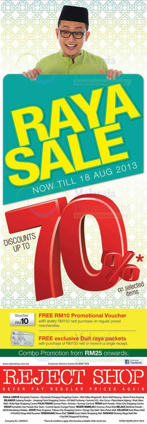 Featured image for (EXPIRED) Reject Shop Raya SALE Up To 70% Off 26 Jul – 18 Aug 2013