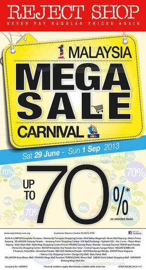 Featured image for (EXPIRED) Reject Shop Malaysia Mega Sale Carnvial 29 Jun – 1 Sep 2013