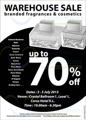 Featured image for (EXPIRED) Branded Fragrances & Cosmetics Warehouse Sale @ Corus Hotel KL 3 – 5 Jul 2013