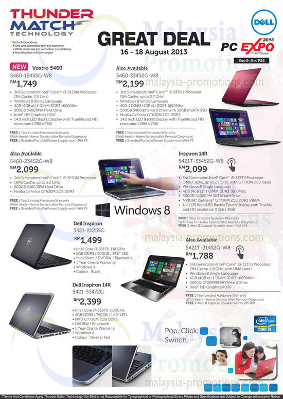 14 Aug Thunder Match Dell Notebooks Vostro 5460, Inspiron 3421, Inspiron 14R