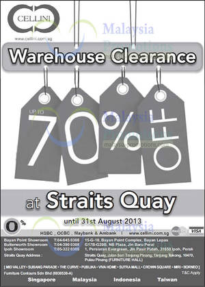 Featured image for (EXPIRED) Cellini Warehouse Clearance SALE @ Straits Quay 3 – 31 Aug 2013