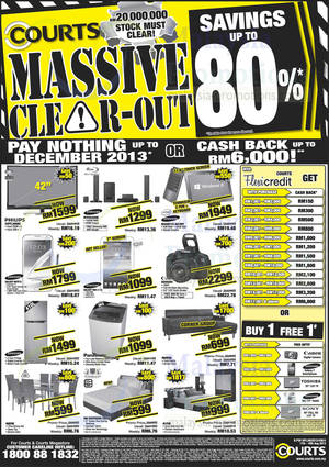 Featured image for (EXPIRED) Courts Massive Clear-Out Up To 80% Off Offers 17 – 18 Aug 2013