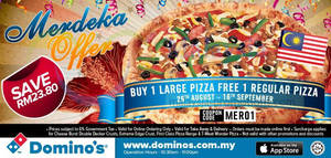 Featured image for (EXPIRED) Domino’s Pizza Coupon Code Buy 1 Large Pizza Get 1 Reg Pizza FREE 26 Aug – 16 Sep 2013