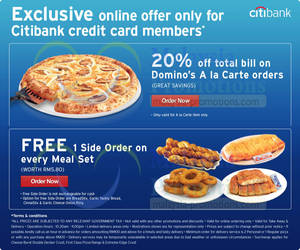 Featured image for Domino’s Pizza 20% Off & FREE Side With Meal Set For Citibank Cardmembers 27 Aug 2013