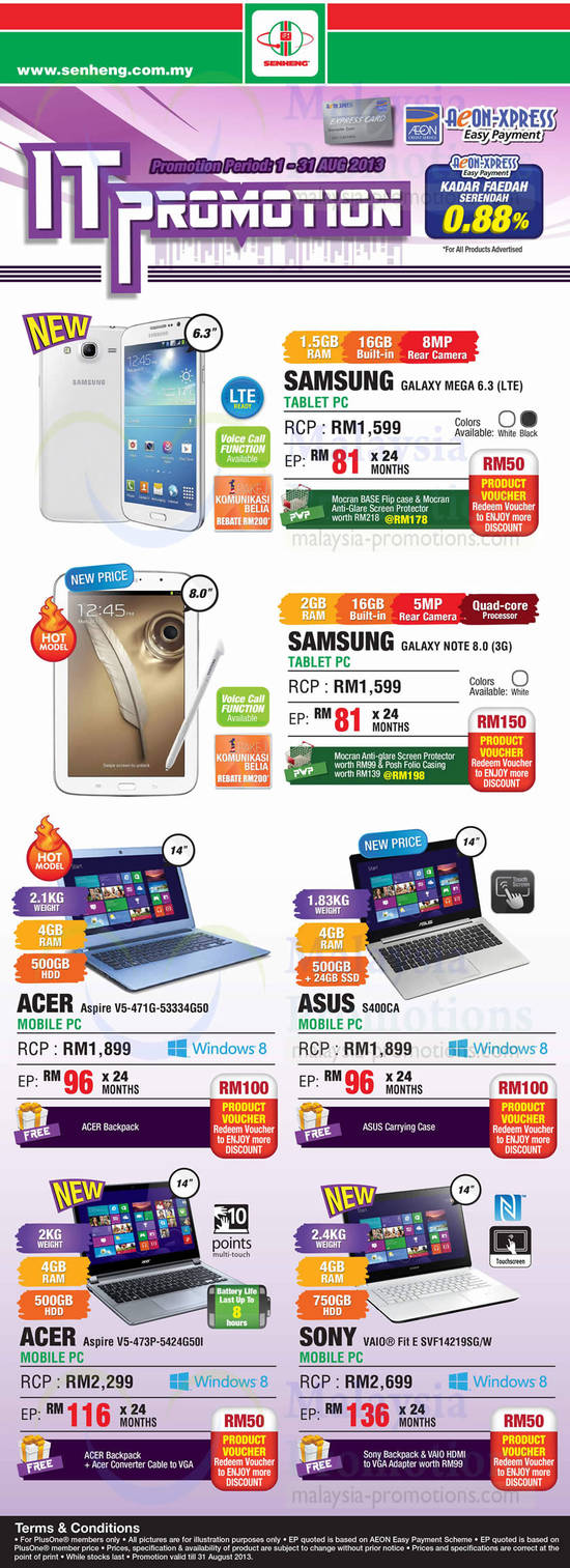 Notebooks, Smartphones, Samsung, Acer, Asus, Acer, Sony