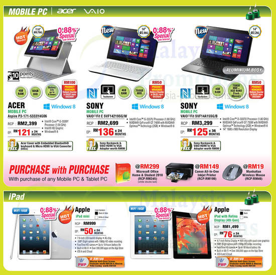 Notebooks, Tablets, Acer, Sony, Apple iPad