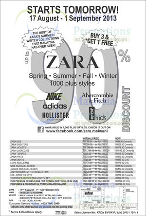 Featured image for (EXPIRED) Zara Spring Summer Fall Winter SALE @ Petaling Jaya 17 Aug – 1 Sep 2013