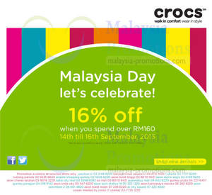 Featured image for Crocs 16% Off Malaysia Day Celebration Promo @ Selected Outlets 14 – 16 Sep 2013
