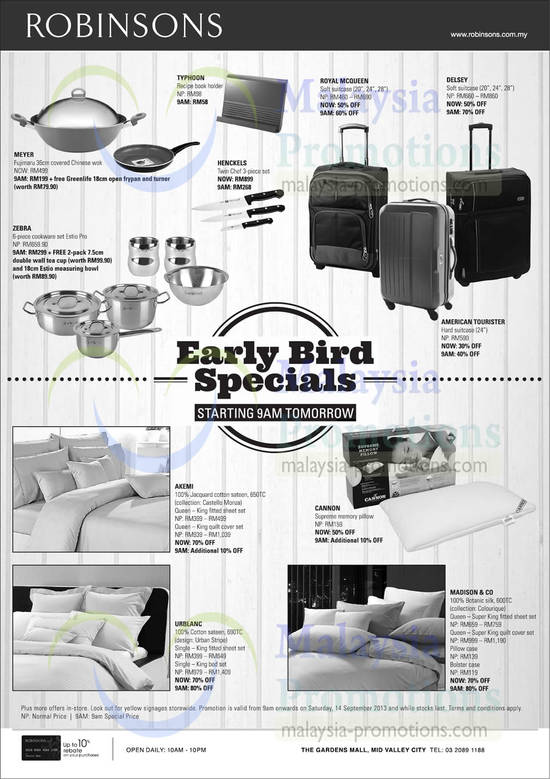 Kitchenware, Luggage Bags, Bed Linen