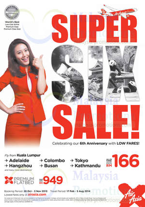 Featured image for (EXPIRED) Air Asia Super Six Air Fares SALE 28 Oct – 3 Nov 2013