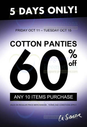 Featured image for (EXPIRED) La Senza 60% Off Cotton Panties Promo 11 – 15 Oct 2013