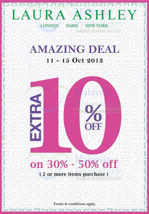 Featured image for (EXPIRED) Laura Ashley Additional 10% Off Sale Items @ Metrojaya 11 – 15 Oct 2013