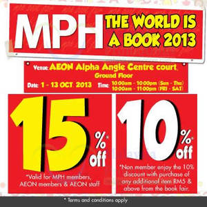 Featured image for MPH Bookstores Alpha Angle Book Fair @ AEON Alpha Angle 1 – 13 Oct 2013