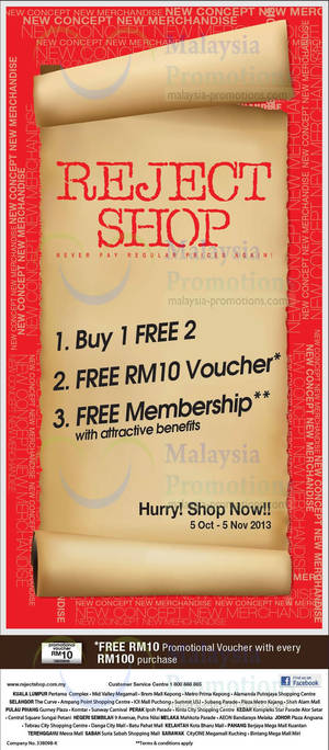 Featured image for (EXPIRED) Reject Shop Buy 1 Get 2 FREE & Other Promo 5 Oct – 5 Nov 2013