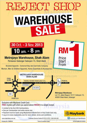 Featured image for (EXPIRED) Reject Shop, Somerset Bay & East India Company Warehouse SALE @ Shah Alam 30 Oct – 3 Nov 2013