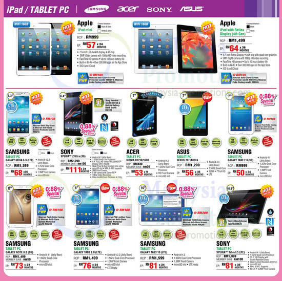 Tablets, Apple, Samsung, Sony, Acer