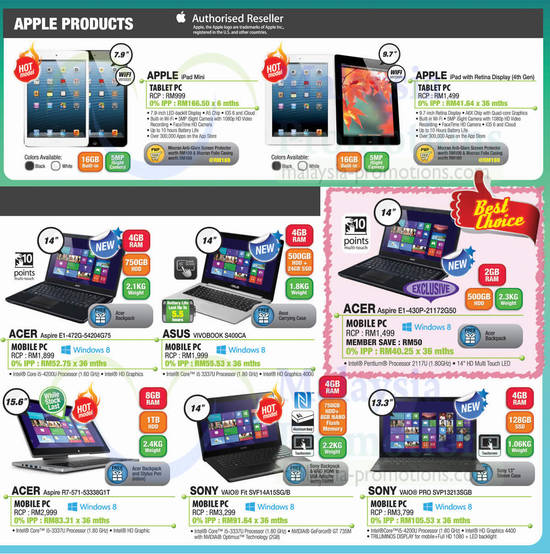 Tablets, Notebooks, Vivobook, Apple, Acer, Asus, Sony