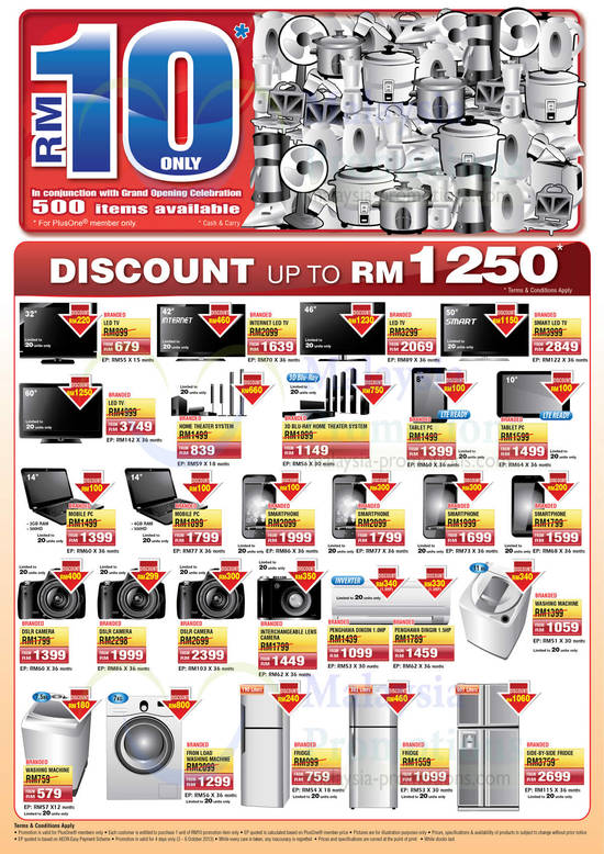 Up To RM1250 TVs, Smartphones, Digital Cameras, Air Conditioner, Washer