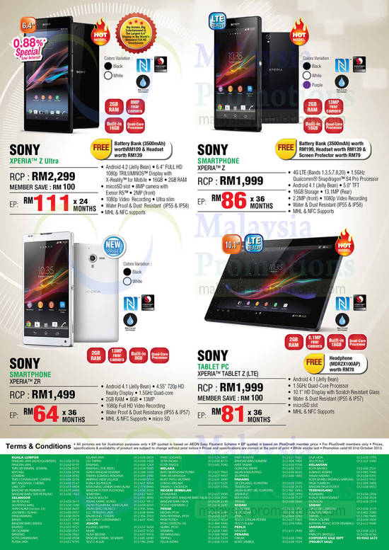 Xperia Z, Xperia Z Ultra, Xperia ZR, Xperia Tablet Z