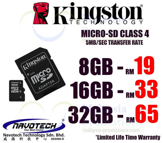 12 Dec Navotech Kingston MicroSD Class 4 8GB 16GB 32GB