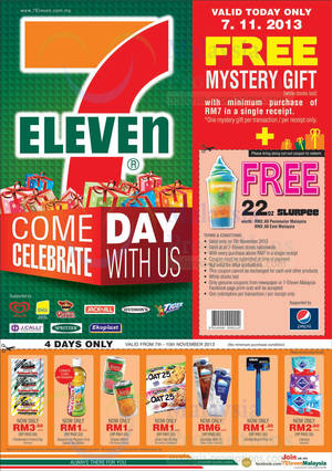 Featured image for 7-Eleven FREE Mystery Gift With RM7 Purchase 7 Nov 2013