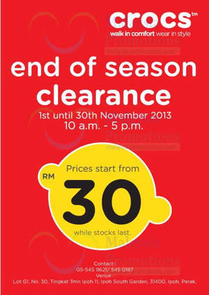 Featured image for Crocs End of Season Clearance SALE @ Ipoh Garden South Perak 1 – 30 Nov 2013