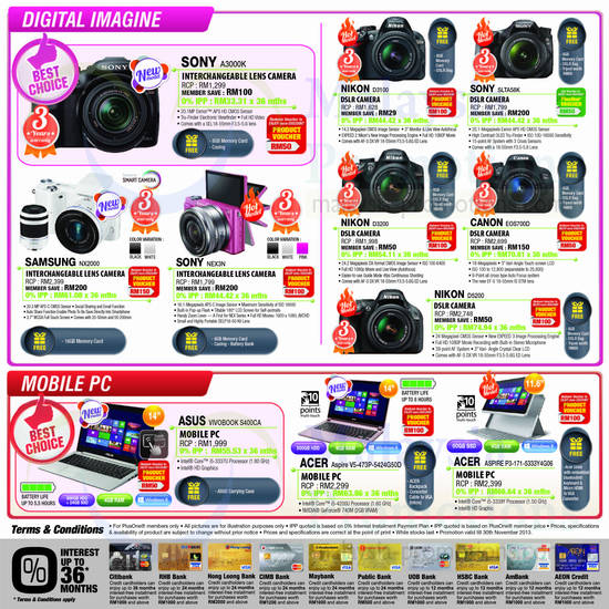 Digital Cameras, DSLRs, Notebooks, Sony, Samsung, Nikon, Canon, Asus, Acer