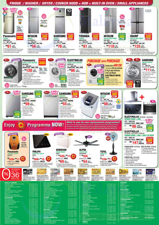 Fridges, Washers, Vacuum Cleaner, Cooker, Bread Maker, Panasonic, Hitachi, Samsung, Toshiba, Electrolux, Sharp, Philips, Kenwood, Alpha, Tefal