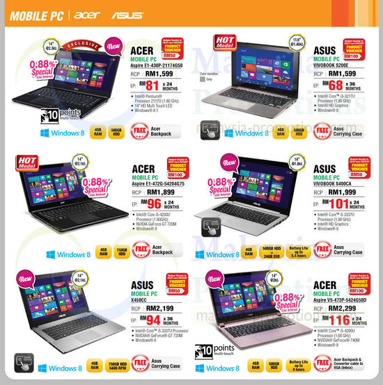 Notebooks, Acer Aspire, Asus Vivobook