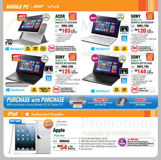 Notebooks, Tablets, Acer, Sony, Apple