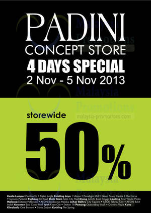 Featured image for (EXPIRED) Padini Up To 50% OFF SALE @ Selected Outlets 2 – 5 Nov 2013