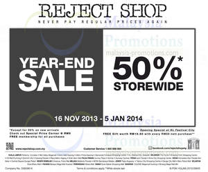 Featured image for (EXPIRED) Reject Shop 50% OFF Storewide Year End SALE 16 Nov 2013 – 5 Jan 2014