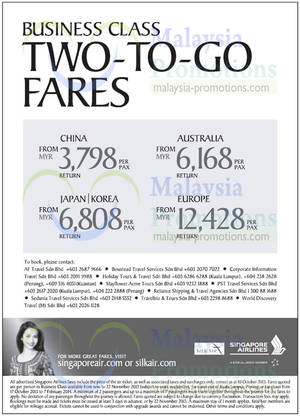 Featured image for Singapore Airlines Business Class Two-To-Go Air Fares 31 Oct – 22 Nov 2013