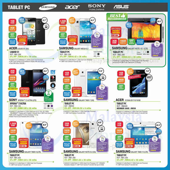 Smartphones, Tablets, Acer, Samsung, Sony