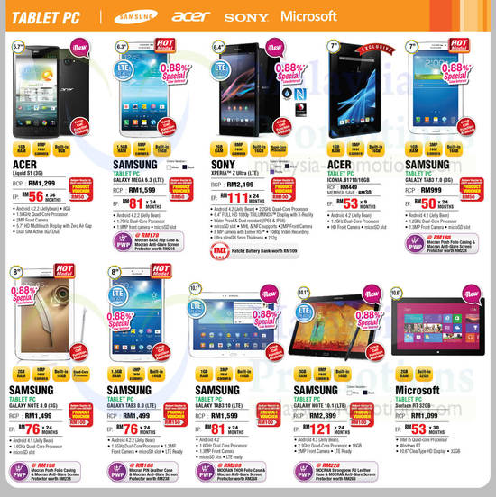 Tablet PCs, Smartphones, Acer, Samsung, Sony, Microsoft