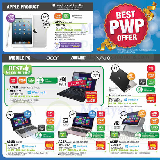 Tablets, Notebooks, Apple, Acer, Asus