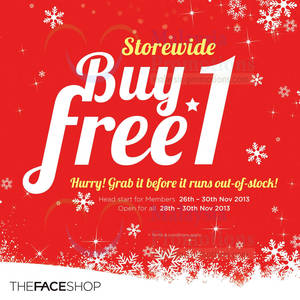 Featured image for (EXPIRED) The Face Shop Buy 1 Get 1 FREE (1 For 1) Storewide Promo 28 – 30 Nov 2013