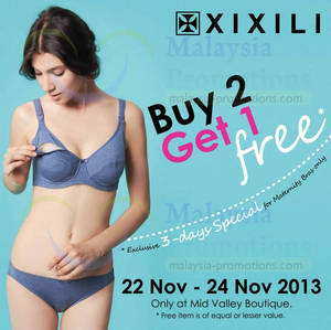 Featured image for (EXPIRED) XIXILI Buy 2 Get 1 FREE Maternity Bras Promo @ Mid Valley Megamall 22 – 24 Nov 2013