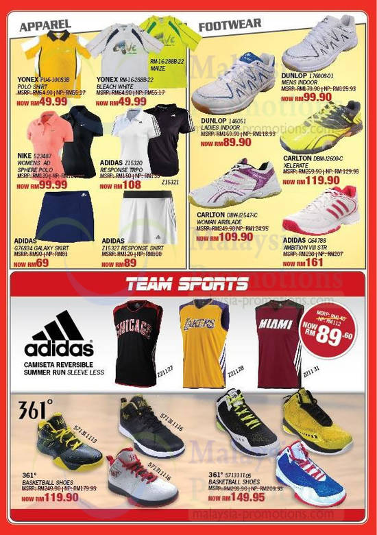 Apparel, Footwear, Teamsports, Yonex, Adidas, Nike, Dunlop, Carlton