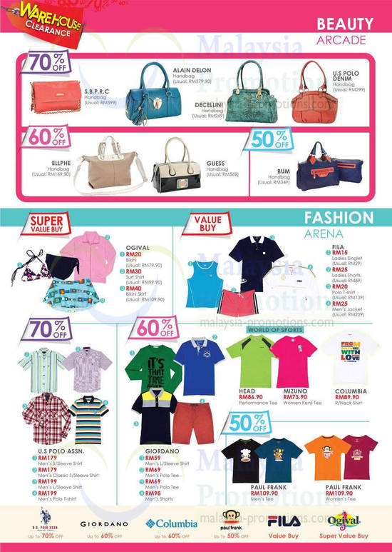 Beauty Arcade Handbags Alain Delon, US Polo Denim, Guess, Ogival, Giordano, Paul Frank