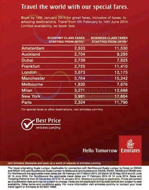 Featured image for (EXPIRED) Emirates Promotion Economy & Business Class Fares 27 Dec 2013 – 14 Jan 2014