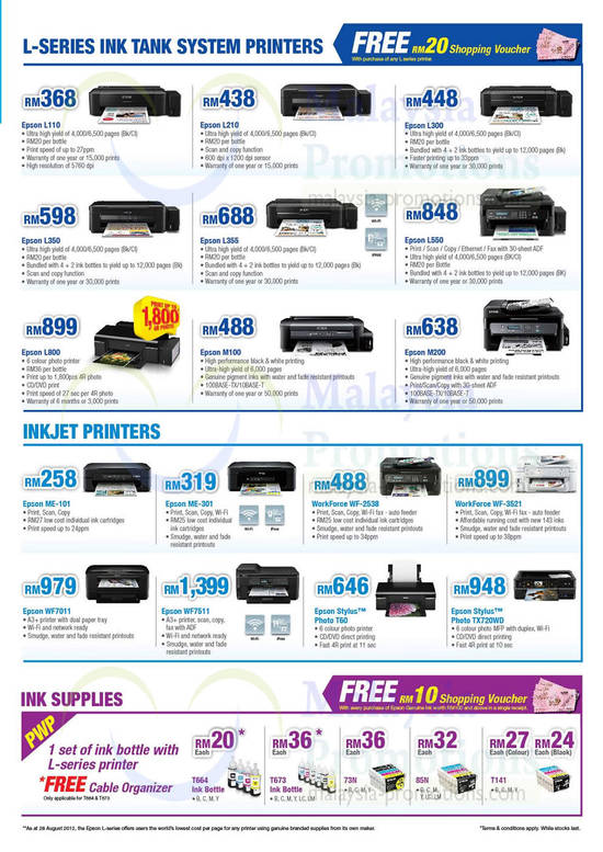 Epson L-Series Ink Tank Printers, Inkjet Printers, Ink Supplies